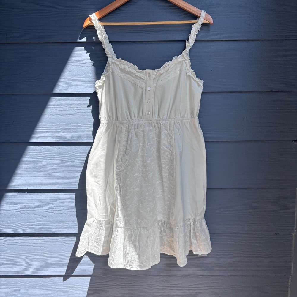 Hem & Thread Boho Fairy Babydoll Sleeveless Mini Dress Ruffled Floral Embroider